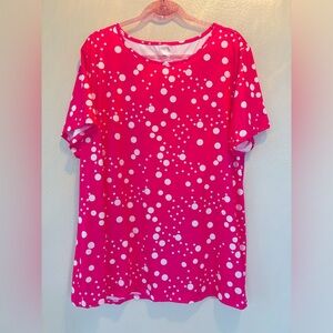 NWOT Pink and White Polka Dot Tunic (long shirt) 2X Barbie Pink